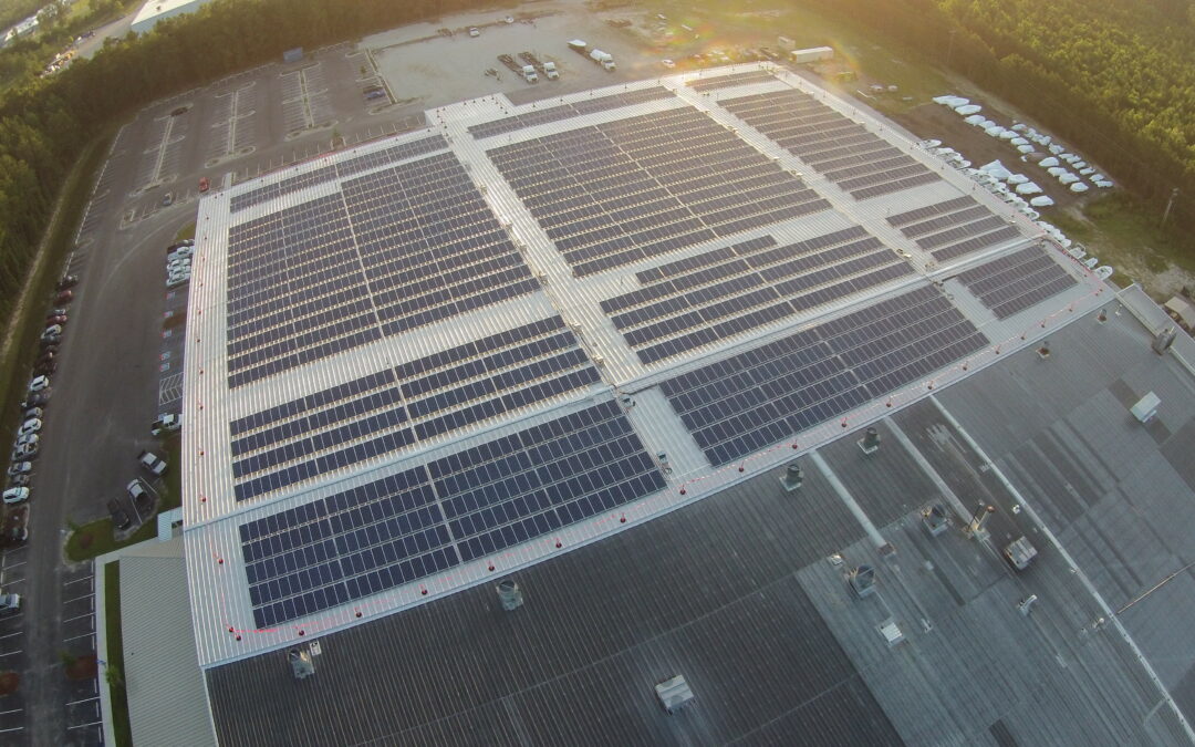 aerial shot of roof installation