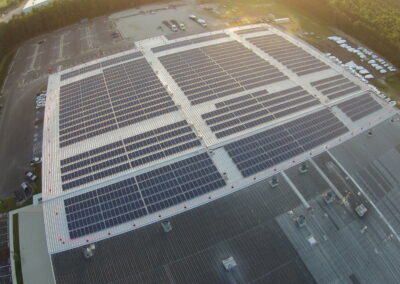 aerial shot of roof installation